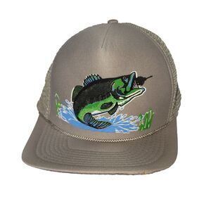 Vtg Bass Hat Cap Gray Trucker Snapback Mesh Fishing Truck Fish River Outdoors